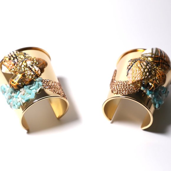 Gold Plated Choker 2 Bracelet and Earrings Set by Patricia Adelson - Picture 10 of 12